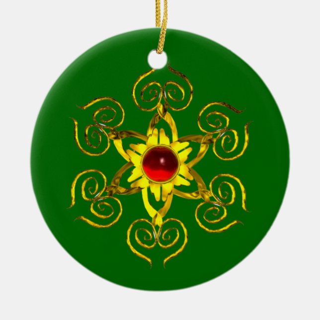 GOLDEN RO RUBY, Grönt och vitt Julgransprydnad Keramik (Framsidan)
