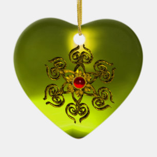 GOLDEN RO RUBY,Gult Topaz,Lila Rosa Julgransprydnad Keramik