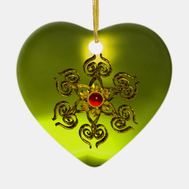 GOLDEN RO RUBY,Gult Topaz,Lila Rosa Julgransprydnad Keramik (Framsidan)