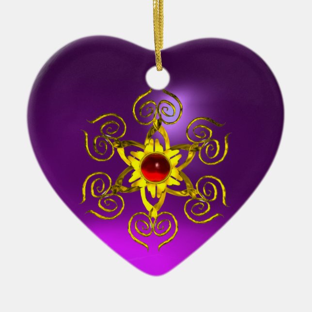 GOLDEN RO RUBY,Lila Ametyst Heart Julgransprydnad Keramik (Framsidan)