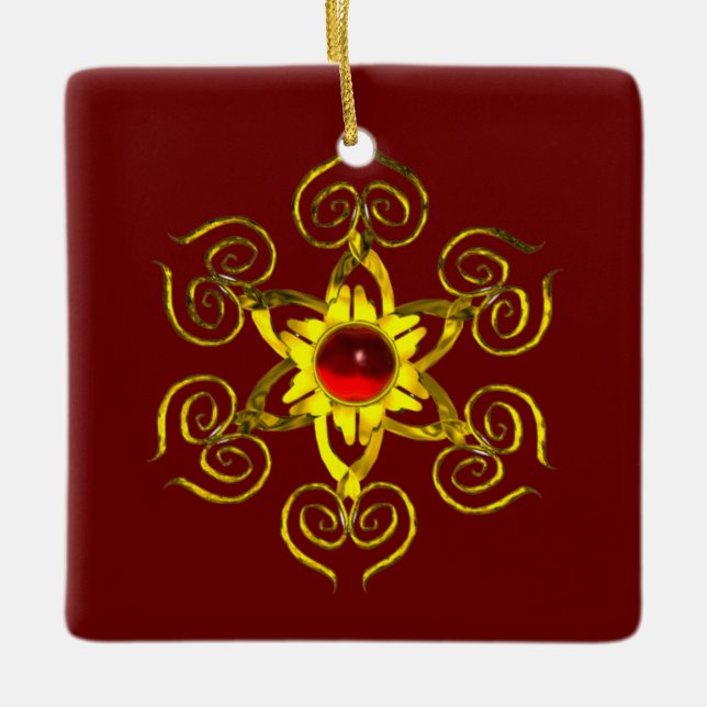 GOLDEN RO RUBY, Red and Blue Julgransprydnad Keramik (Framsida)