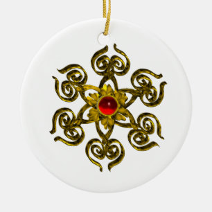GOLDEN RO RUBY,white Julgransprydnad Keramik