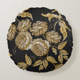 Golden Ro: Vintage Embroidery Mönster Rund Kudde