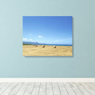 Golden Rolls of Hay and Deep Blue Sea Design Canvastryck