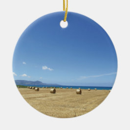 Golden Rolls of Hay and Deep Blue Sea Design Julgransprydnad Keramik