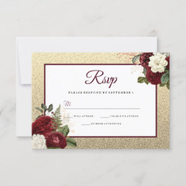 Golden Romantic Burgundy Blommigt Bröllop OSA Kort