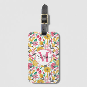 Golden Rosa Flowers Löv Watercolor Monogram Bagagebricka