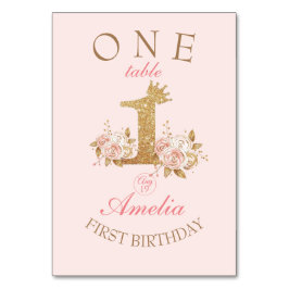 Golden Rosa Flowers Princess 1:a födelsedagen Part Bordsnummer