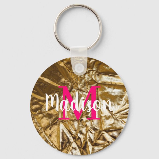Golden Rosa Monogram-Personlig Nyckelring (Framsida)
