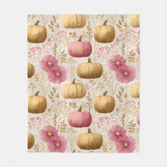Golden & Rosa Pumpkins Fall Design Fleecefilt (Framsidan)