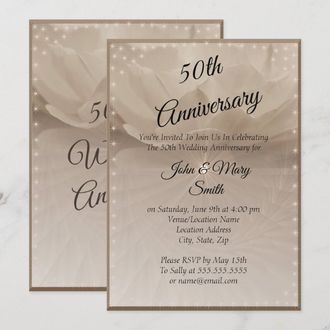 Golden Rose 50-årsjubileum Inbjudningar (Fram/baksida)