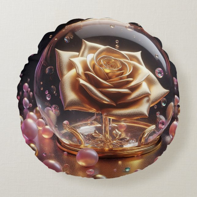 Golden rose in a globe rund kudde (Framsidan)