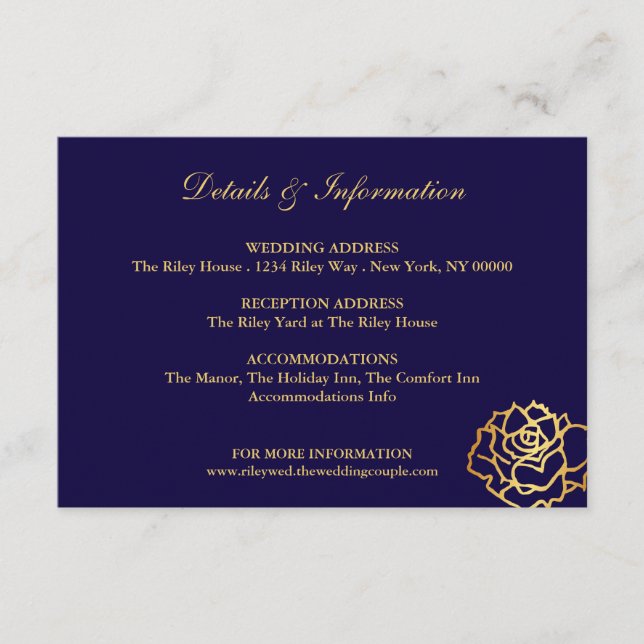 Golden Roses Detaljerad Kort - Blå (Framsida)