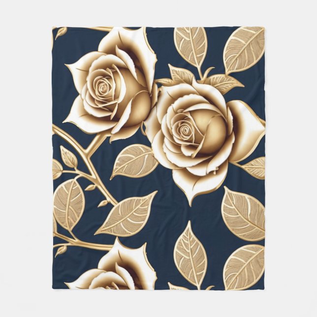 Golden Roses With A Metallic Finish Fleecefilt (Framsidan)