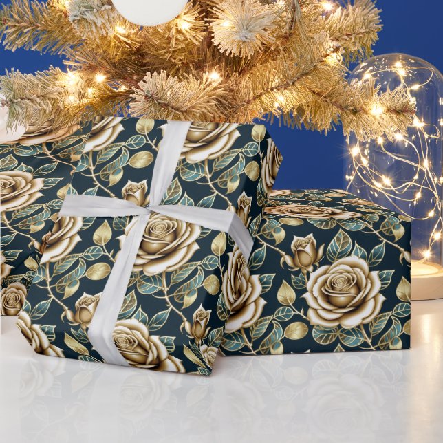 Golden Roses With a Metallic Finish Presentpapper (Helgdagar)