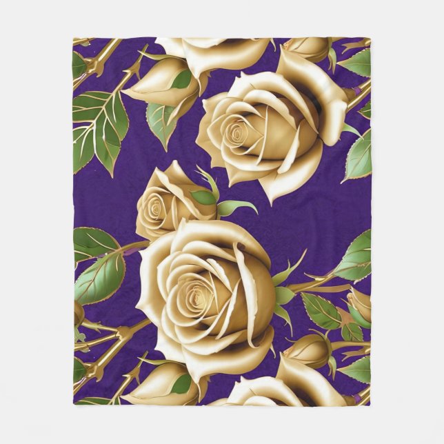 Golden Roses With Lush Green Leaves Fleecefilt (Framsidan)