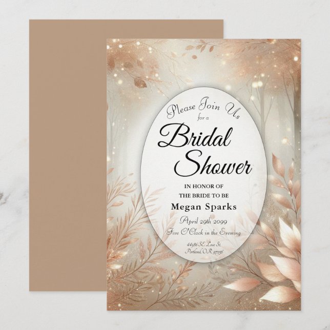 Golden Rosewood Enchanted Forest Möhippa Inbjudningar (Fram/baksida)