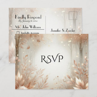 Golden Rosewood Enchanted Forest Wedding RSVP Inbjudan Vykort