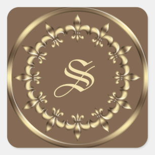 Golden Royal Fleur-de-Lis circle inslag.Monogram. Fyrkantigt Klistermärke