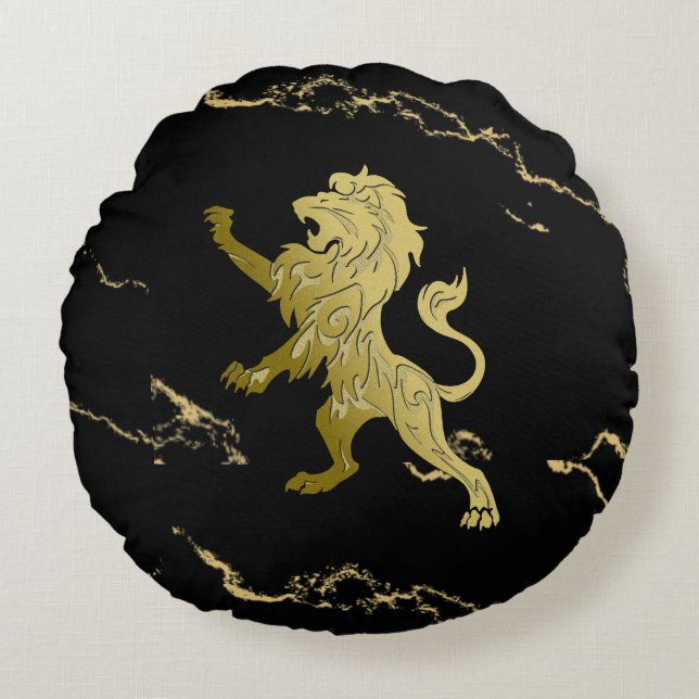 Golden Royal Lejon Black Marble Rund Kudde (Framsidan)
