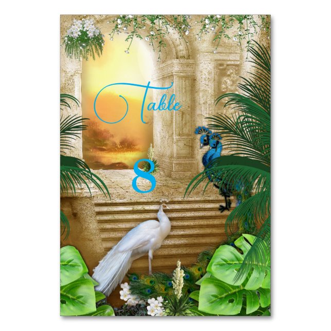 Golden Royal Peacock Temple Bröllop Dreams Bordsnummer (Framsidan)