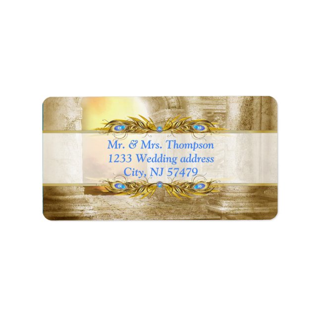 Golden Royal Peacock Temple Dreams Adressetikett (Framsidan)