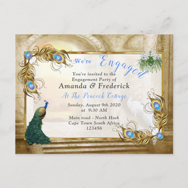 Golden Royal Peacock Temple Dreams Inbjudan Vykort (Framsida)