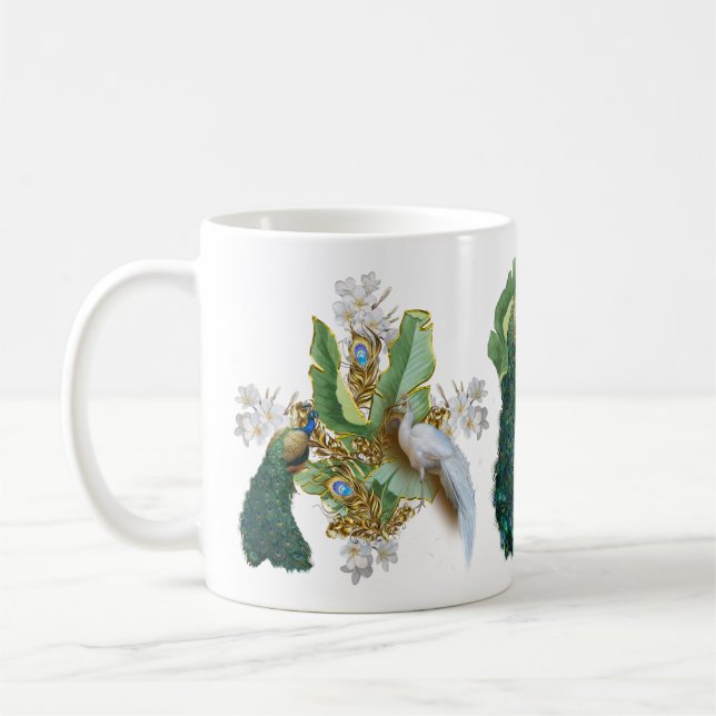 Golden Royal Peacocks & Feathers Kaffemugg (Vänster)