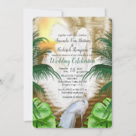 Golden Royal White Peacock Feathers Inbjudningar