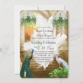 Golden Royal White Peacock Feathers Inbjudningar