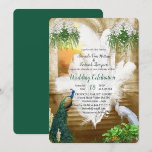 Golden Royal White Peacock Feathers Inbjudningar
