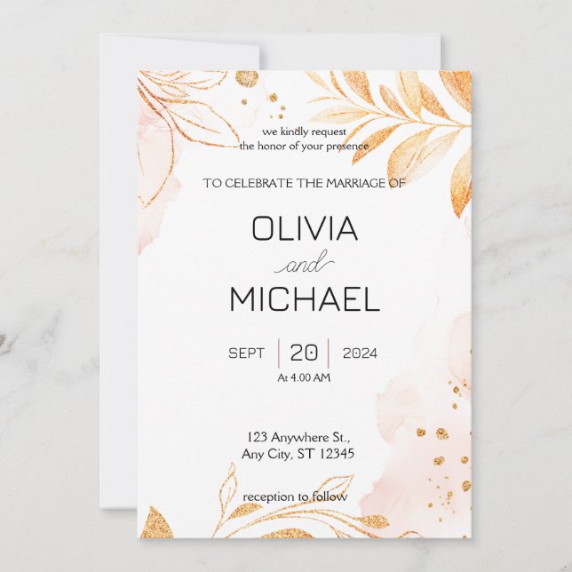 Golden Rustic Autumn Foliage Wedding bjudande Inbjudningar (Framsida)