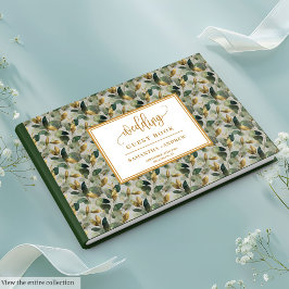 Golden sage grönt eucalyptus bröllop gäst bok