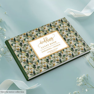 Golden sage grönt eucalyptus bröllop gäst bok