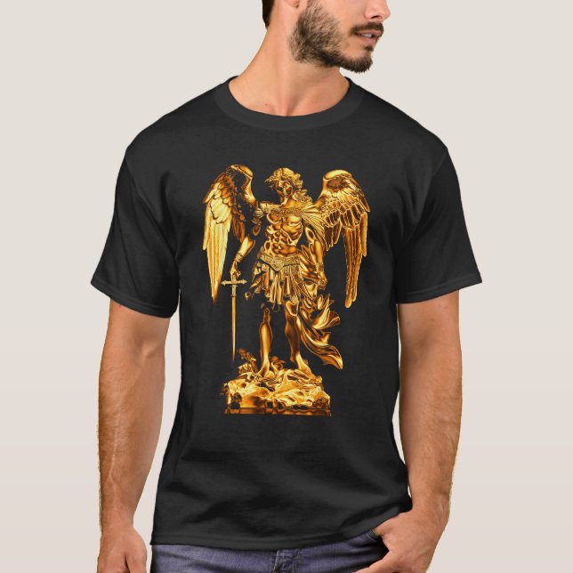 Golden Saint Michael the Archangel T Shirt (Framsida)