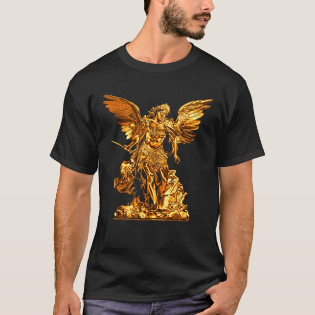 Golden Saint Michael the Archangel T Shirt (Framsida)