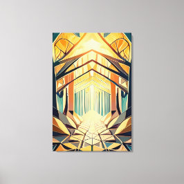 Golden Sanctuary: Radiant Architectural Gemetric Canvastryck