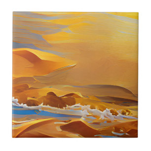 Golden Sands blue vatten digital art Kakelplatta