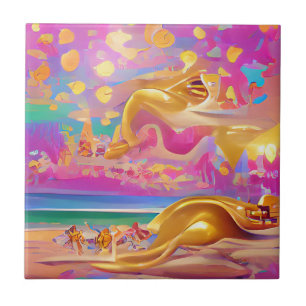 Golden Sands-stift-abstrakt digital art Kakelplatta