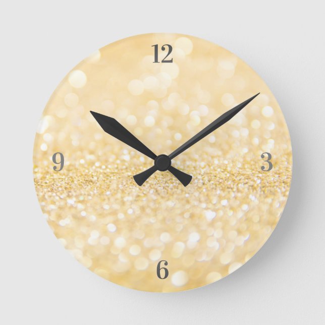 Golden Sandy Glitter Rund Klocka (Framsida)