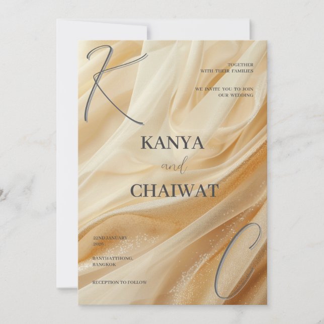 Golden Satin Luxe Wedding Invitation | Sparkle Cre Julkort (Framsida)