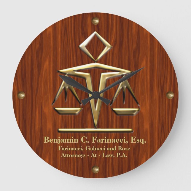 Golden Scales of Justice on Cherry (Personlig) Stor Klocka (Framsida)