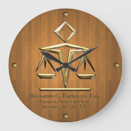 Golden Scales of Justice on Teak (Personlig) Stor Klocka