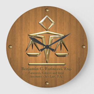 Golden Scales of Justice on Teak (Personlig) Stor Klocka