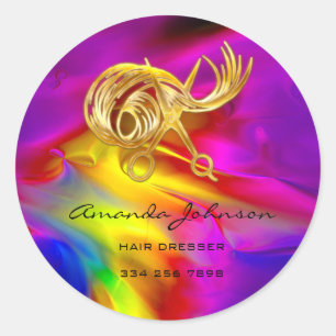 Golden Scissors Logotyp Hair Dresser Stylist Holog Runt Klistermärke