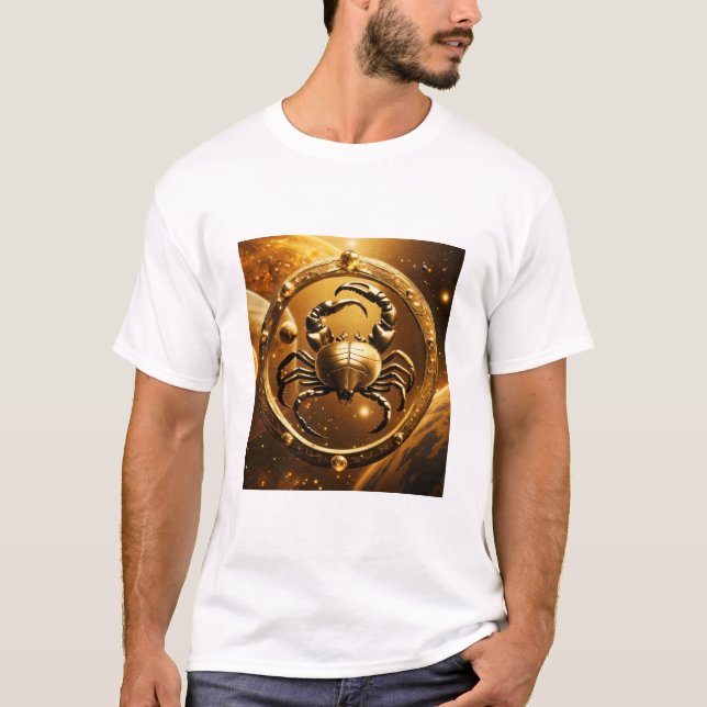 "Golden Scorpio Cosmos: Planet Tee" T Shirt (Framsida)