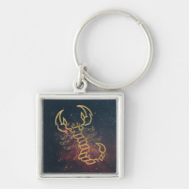 Golden Scorpio Magnet Fyrkantig Silverfärgad Nyckelring