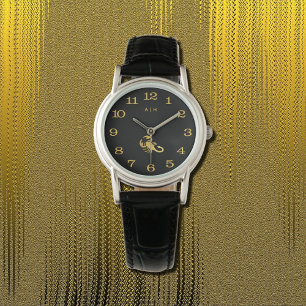 Golden - Scorpio Zodiac - monogrammad svart Armbandsur