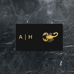 Golden - Scorpio Zodiac - monogrammad svart Visitkort