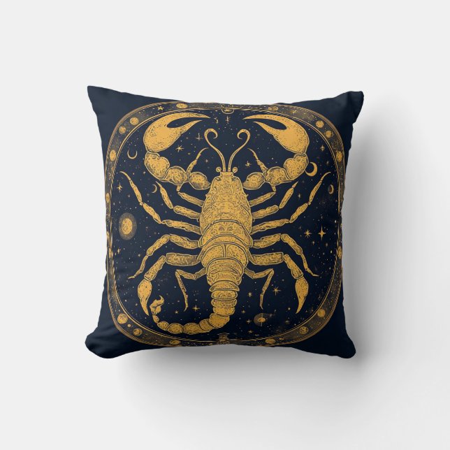 Golden Scorpion-teckning med Astrologiska symboler Kudde (Framsida)